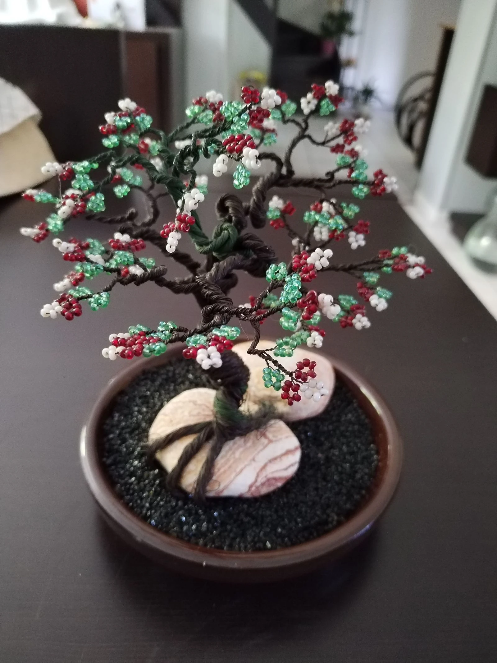 Very beautiful bonsai sculpture made of wire and pretty small beads. Handmade artisanal. – photo 12